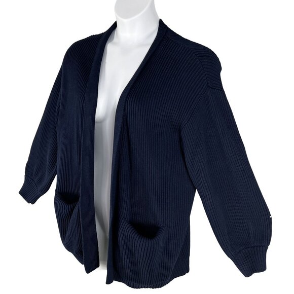Quince Womens L Navy Organic Cotton Oversized Cardigan Ribbed Knit Open Front - Picture 7 of 16